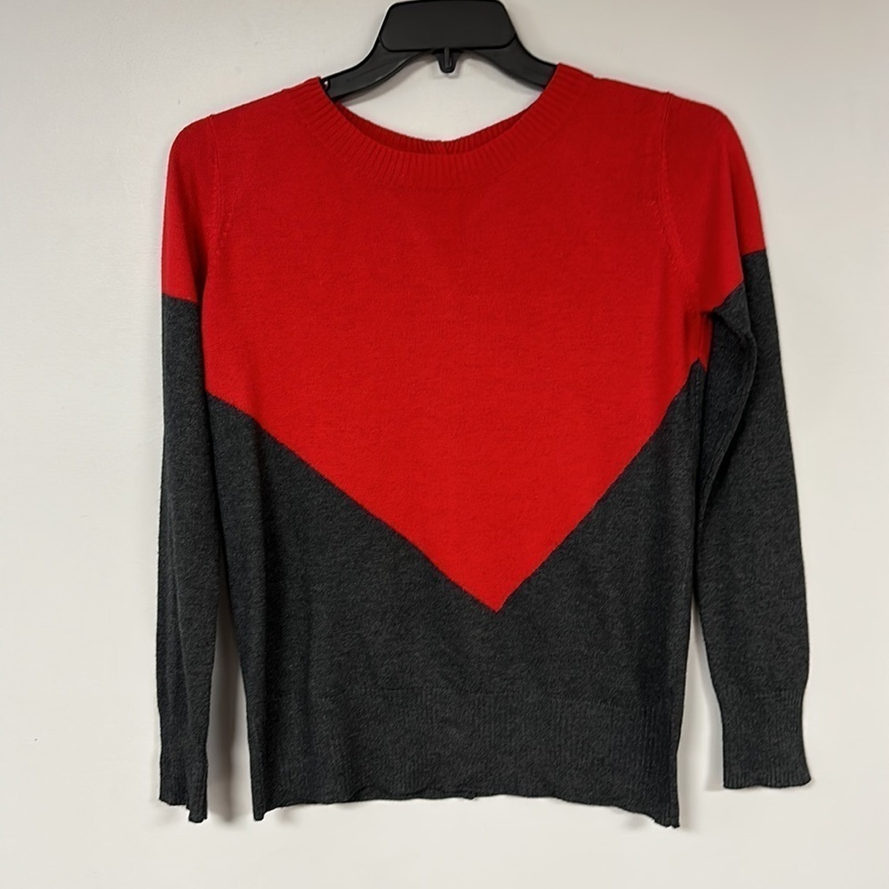 Hawthorn Red & Gray color block button down back Sweater, wool/poly blend, S/M